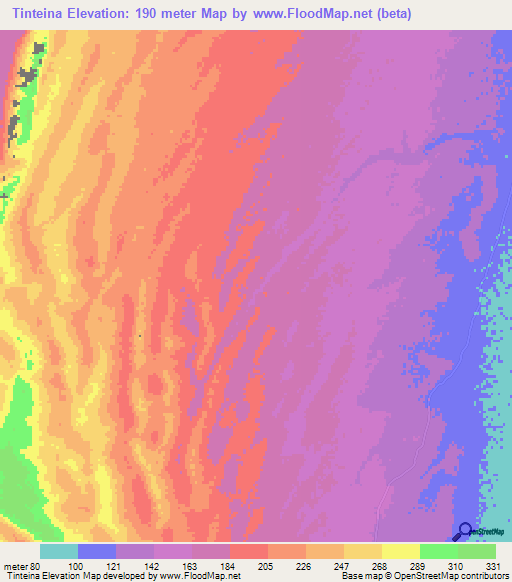 Tinteina,Mauritania Elevation Map