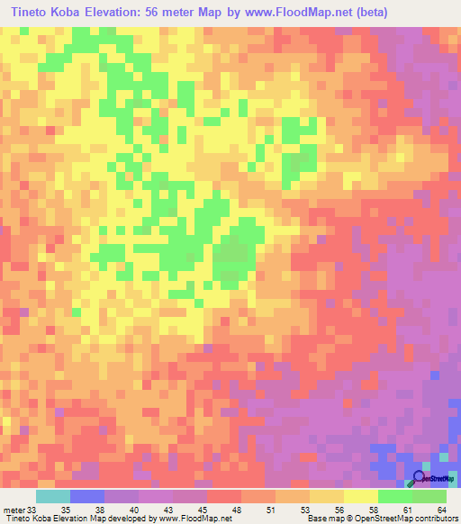 Tineto Koba,Mauritania Elevation Map