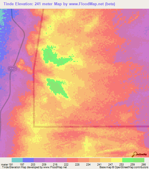 Tinde,Mauritania Elevation Map