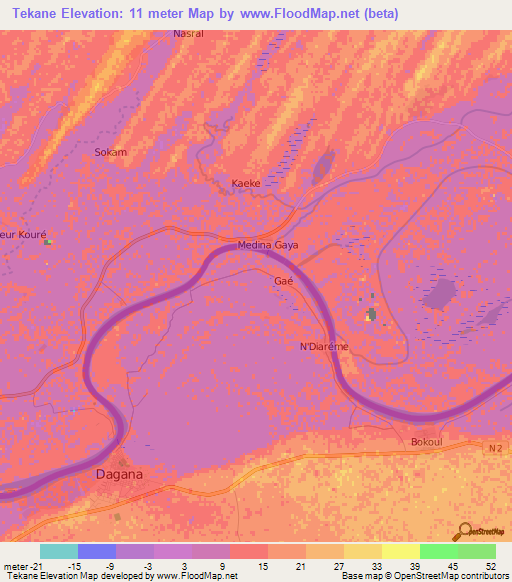 Tekane,Mauritania Elevation Map