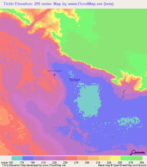 Tichit,Mauritania Elevation Map