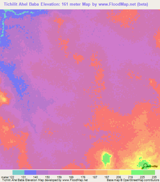 Tichilit Ahel Baba,Mauritania Elevation Map