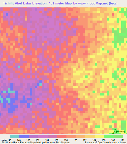 Tichilit Ahel Baba,Mauritania Elevation Map