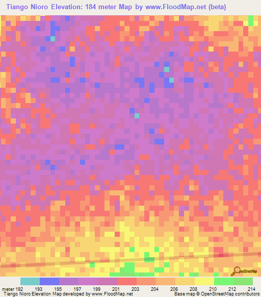 Tiango Nioro,Mauritania Elevation Map