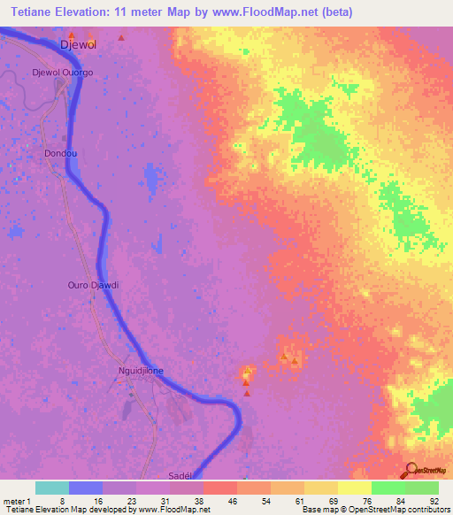 Tetiane,Mauritania Elevation Map