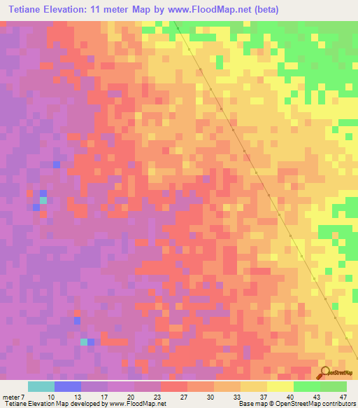 Tetiane,Mauritania Elevation Map