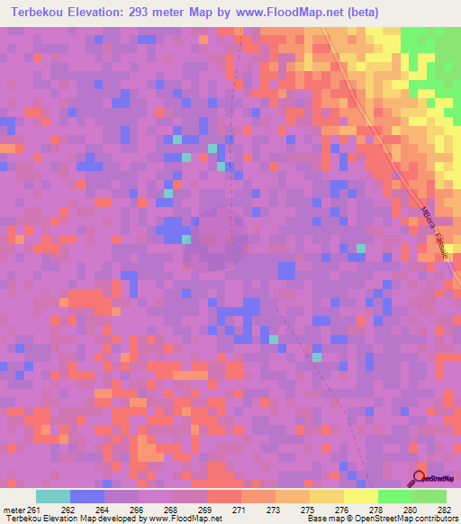 Terbekou,Mauritania Elevation Map