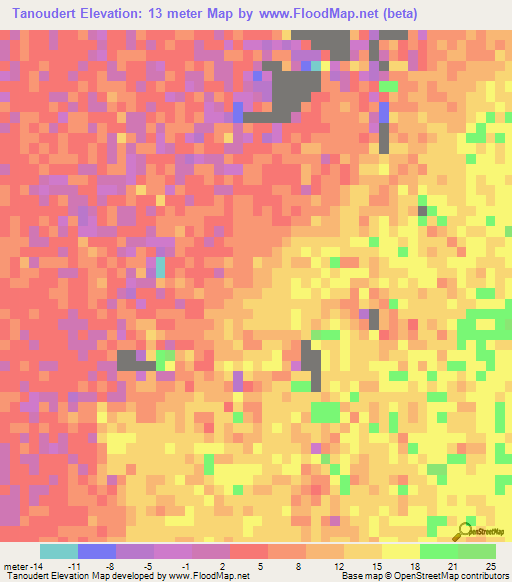 Tanoudert,Mauritania Elevation Map