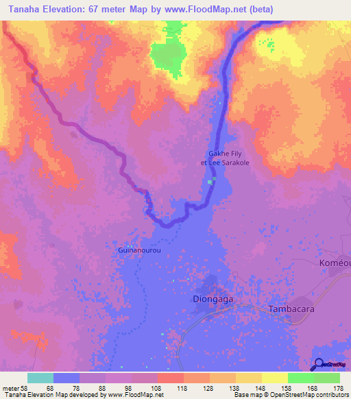 Tanaha,Mauritania Elevation Map