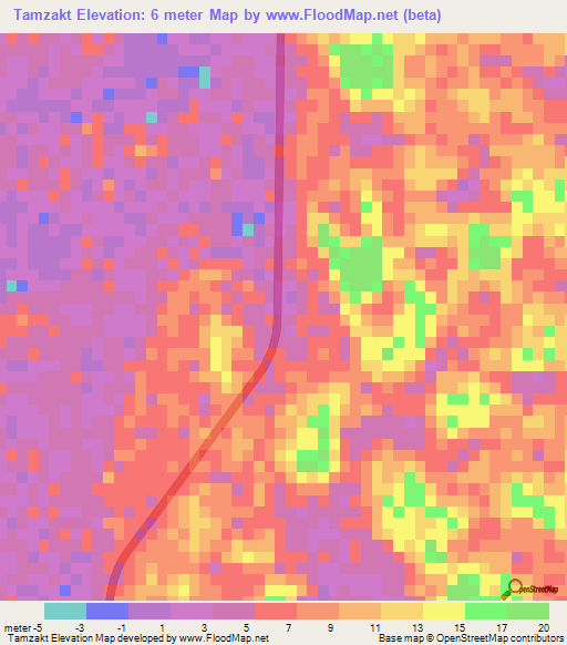 Tamzakt,Mauritania Elevation Map