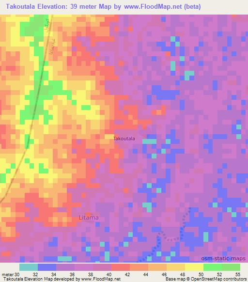 Takoutala,Mauritania Elevation Map