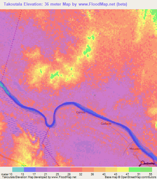Takoutala,Mauritania Elevation Map