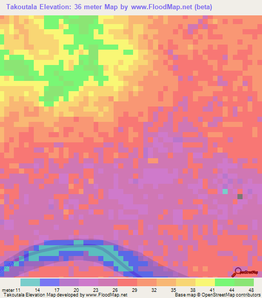 Takoutala,Mauritania Elevation Map