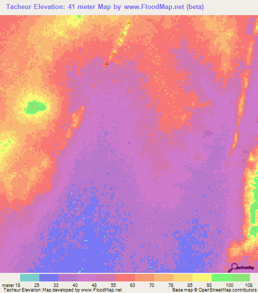 Tacheur,Mauritania Elevation Map