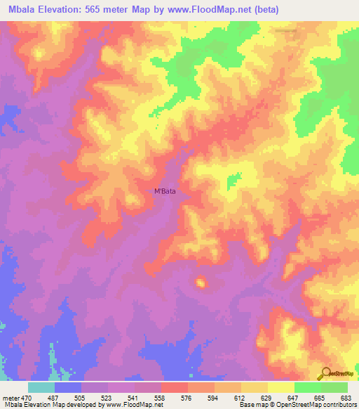 Mbala,Central African Republic Elevation Map
