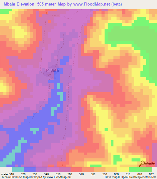 Mbala,Central African Republic Elevation Map