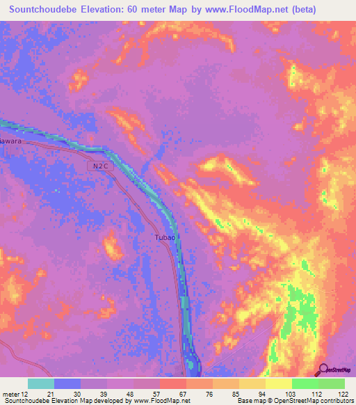 Sountchoudebe,Mauritania Elevation Map