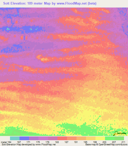 Sott,Mauritania Elevation Map
