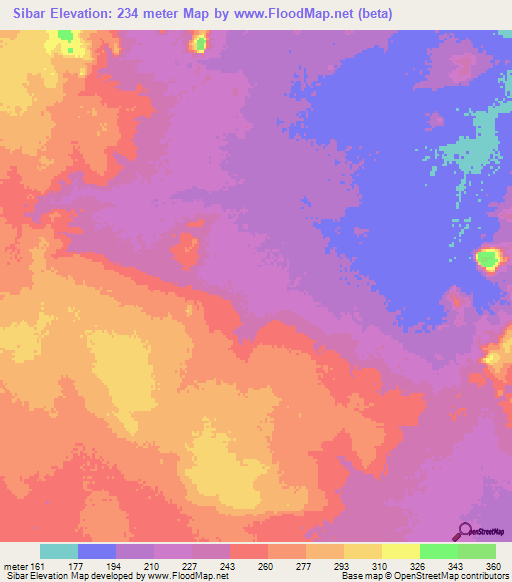 Sibar,Mauritania Elevation Map