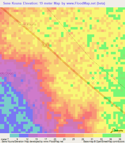 Sene Kouna,Mauritania Elevation Map