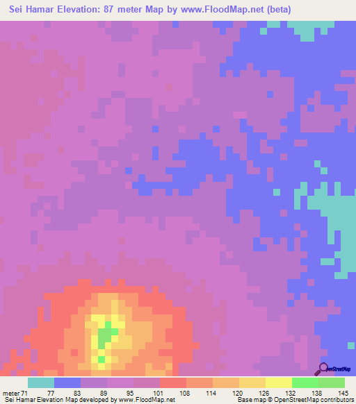 Sei Hamar,Mauritania Elevation Map