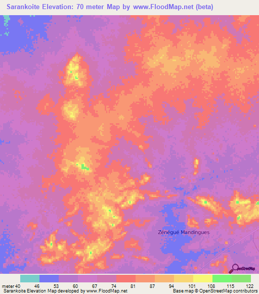 Sarankoite,Mauritania Elevation Map