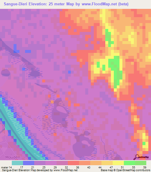Sangue-Dieri,Mauritania Elevation Map