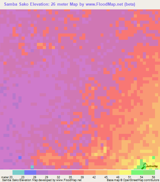 Samba Sako,Mauritania Elevation Map