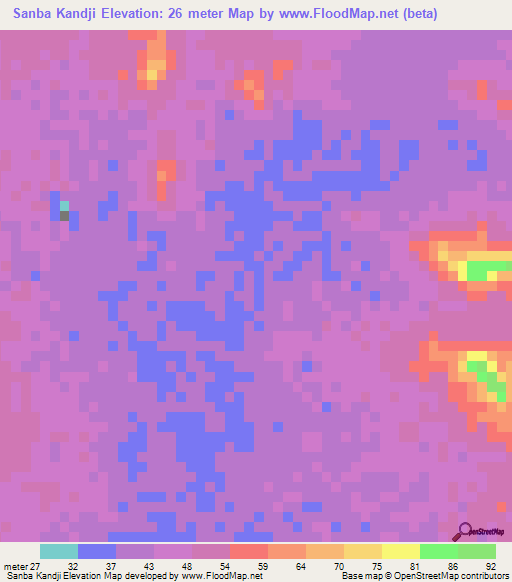 Sanba Kandji,Mauritania Elevation Map