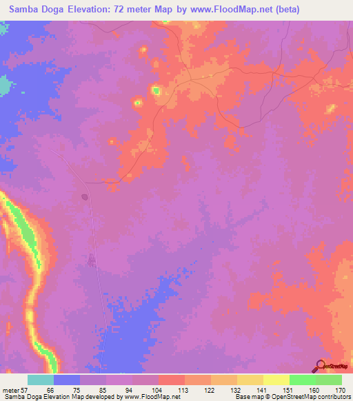 Samba Doga,Mauritania Elevation Map