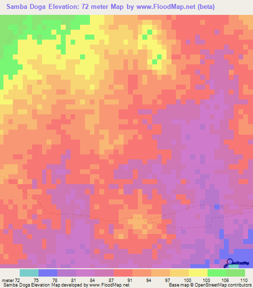 Samba Doga,Mauritania Elevation Map