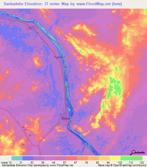 Sanbadebe,Mauritania Elevation Map