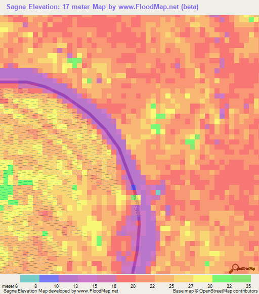 Sagne,Mauritania Elevation Map
