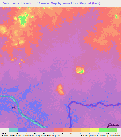 Saboussire,Mauritania Elevation Map