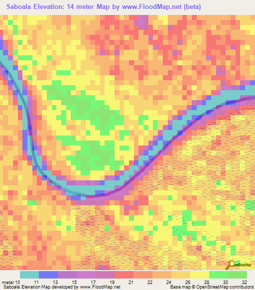 Saboala,Mauritania Elevation Map