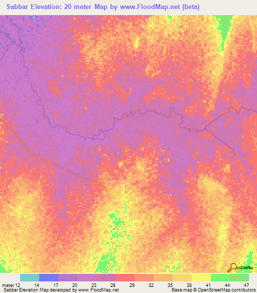 Sabbar,Mauritania Elevation Map