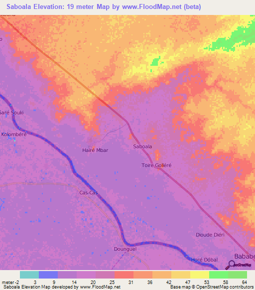 Saboala,Mauritania Elevation Map