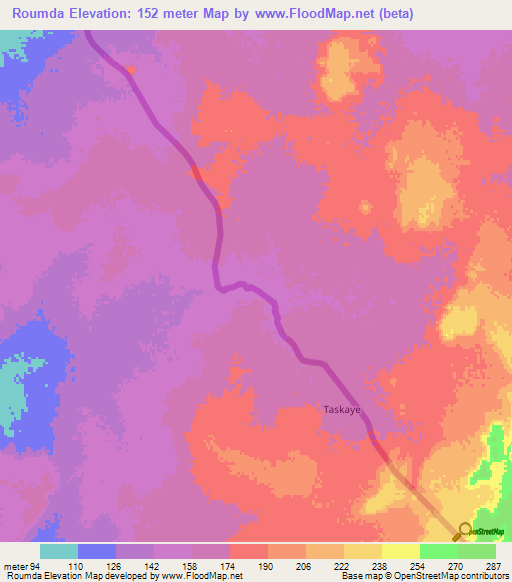 Roumda,Mauritania Elevation Map