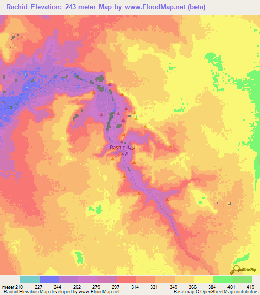 Rachid,Mauritania Elevation Map
