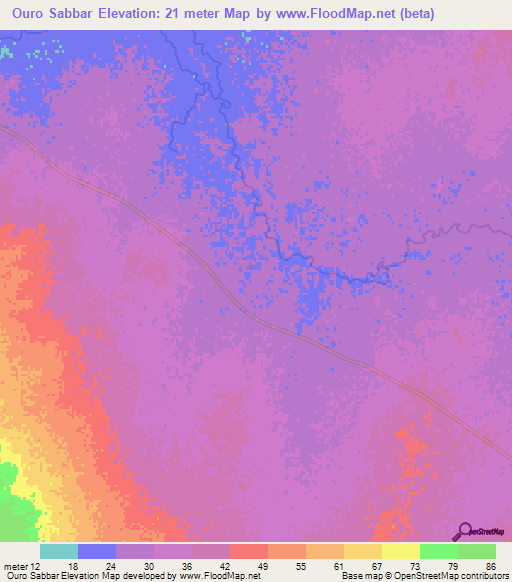Ouro Sabbar,Mauritania Elevation Map