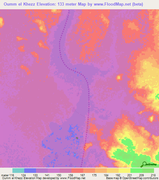 Oumm el Khezz,Mauritania Elevation Map