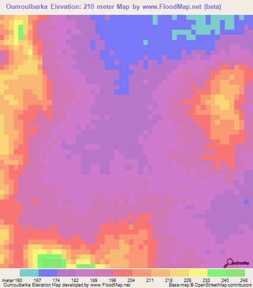 Oumoulbarka,Mauritania Elevation Map