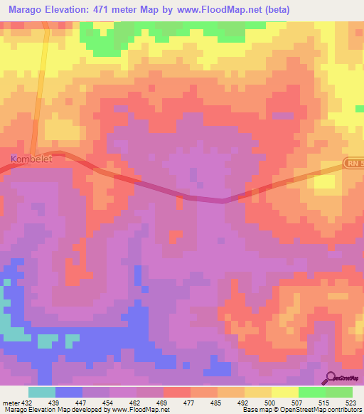 Marago,Central African Republic Elevation Map