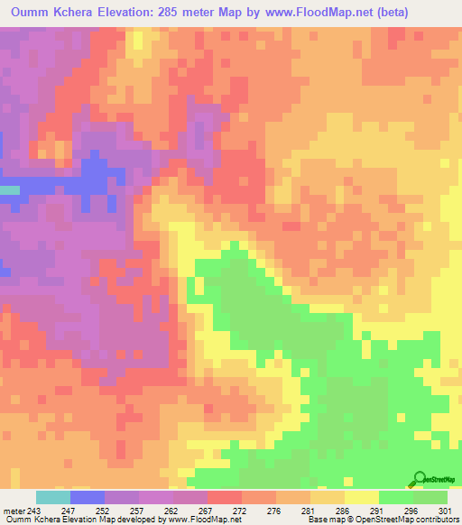 Oumm Kchera,Mauritania Elevation Map