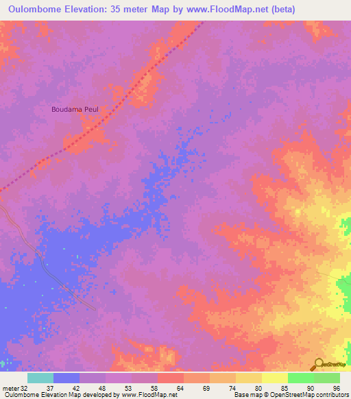 Oulombome,Mauritania Elevation Map