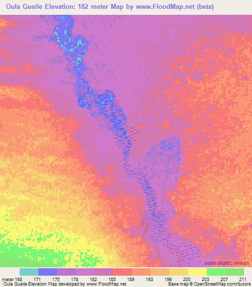 Oula Gueile,Mauritania Elevation Map