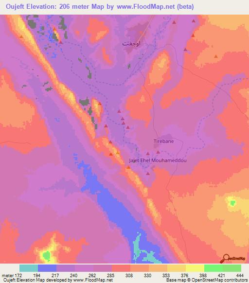 Oujeft,Mauritania Elevation Map
