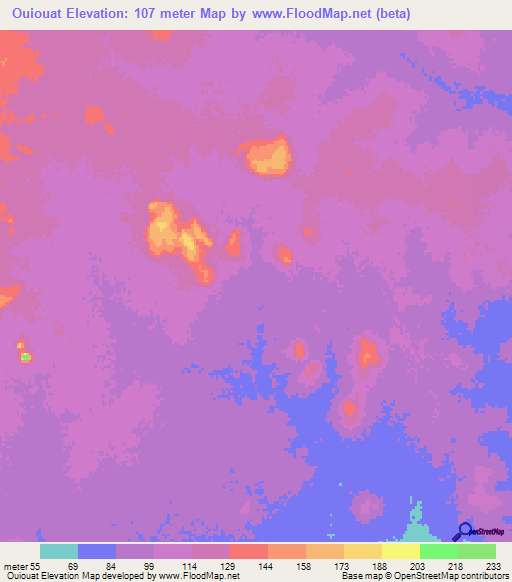 Ouiouat,Mauritania Elevation Map