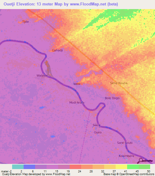 Ouetji,Mauritania Elevation Map