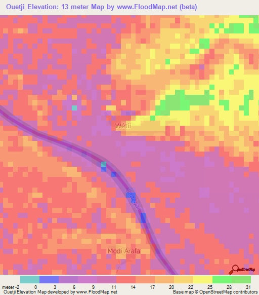 Ouetji,Mauritania Elevation Map